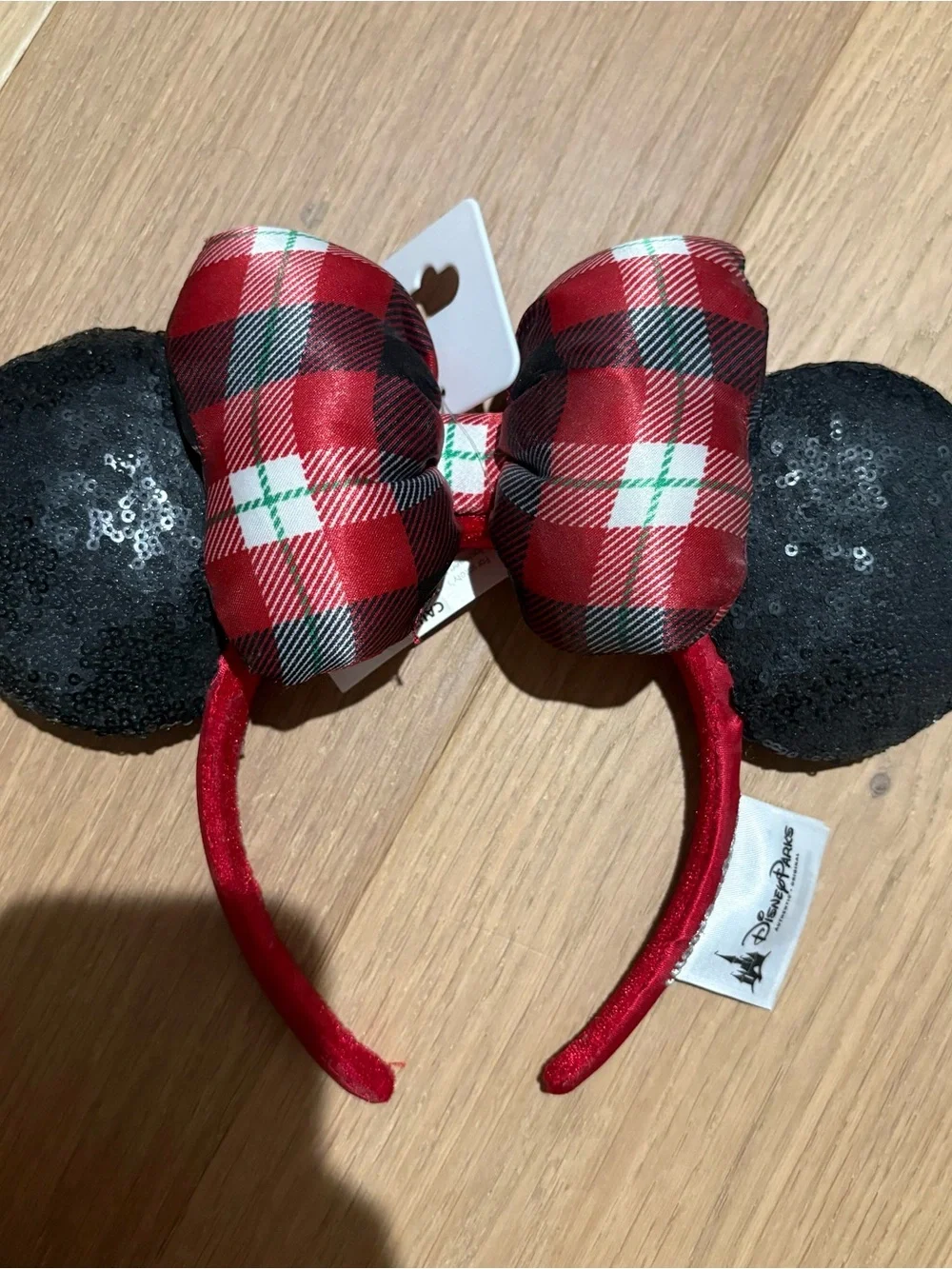 Disney Black Sequin Minnie Ears Headband with Red Satin Band